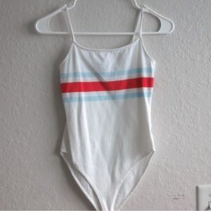 Forever 21 White Bodysuit with Red and Blue Stripes